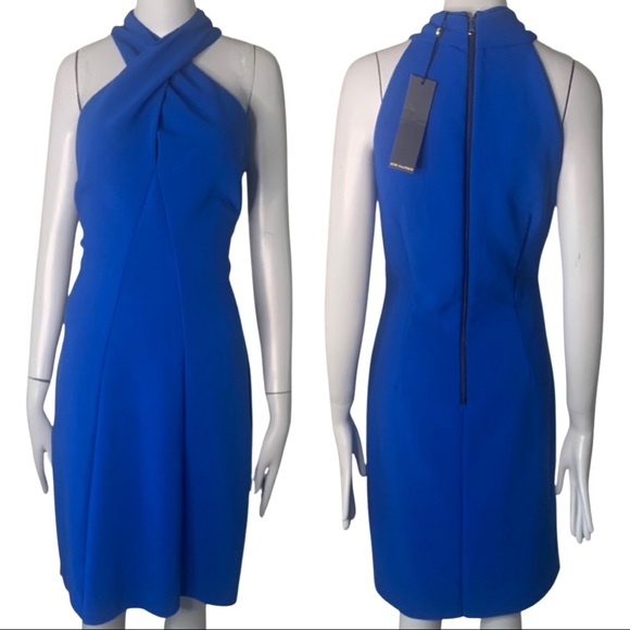 NWT KOBI HALPERIN Prima Cross Front Halter Dress Ponte Knit Azure Blue Size M - Picture 5 of 15